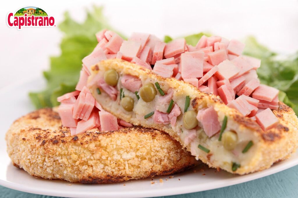 Prepare some delicious potato croquettes with ham and vegetables